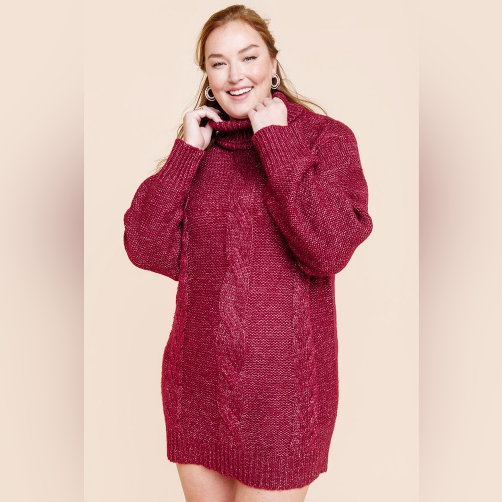 Francesca’s Harper Heritage Cable Turtleneck Sweater Mini Dress Size Medium